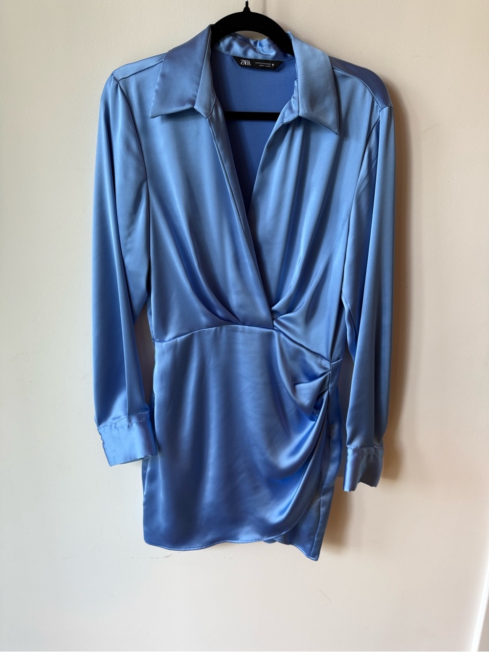 Zara Light Blue Satin Wrap Dress